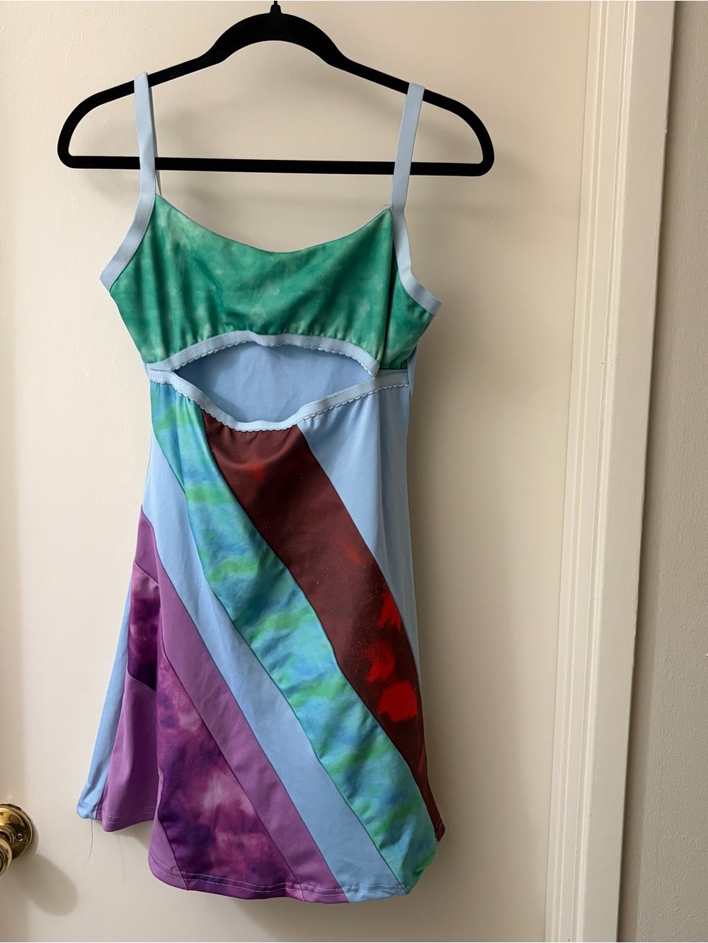 Colorblock Slip Dress with Green Bodice and Pastel Blue Basey